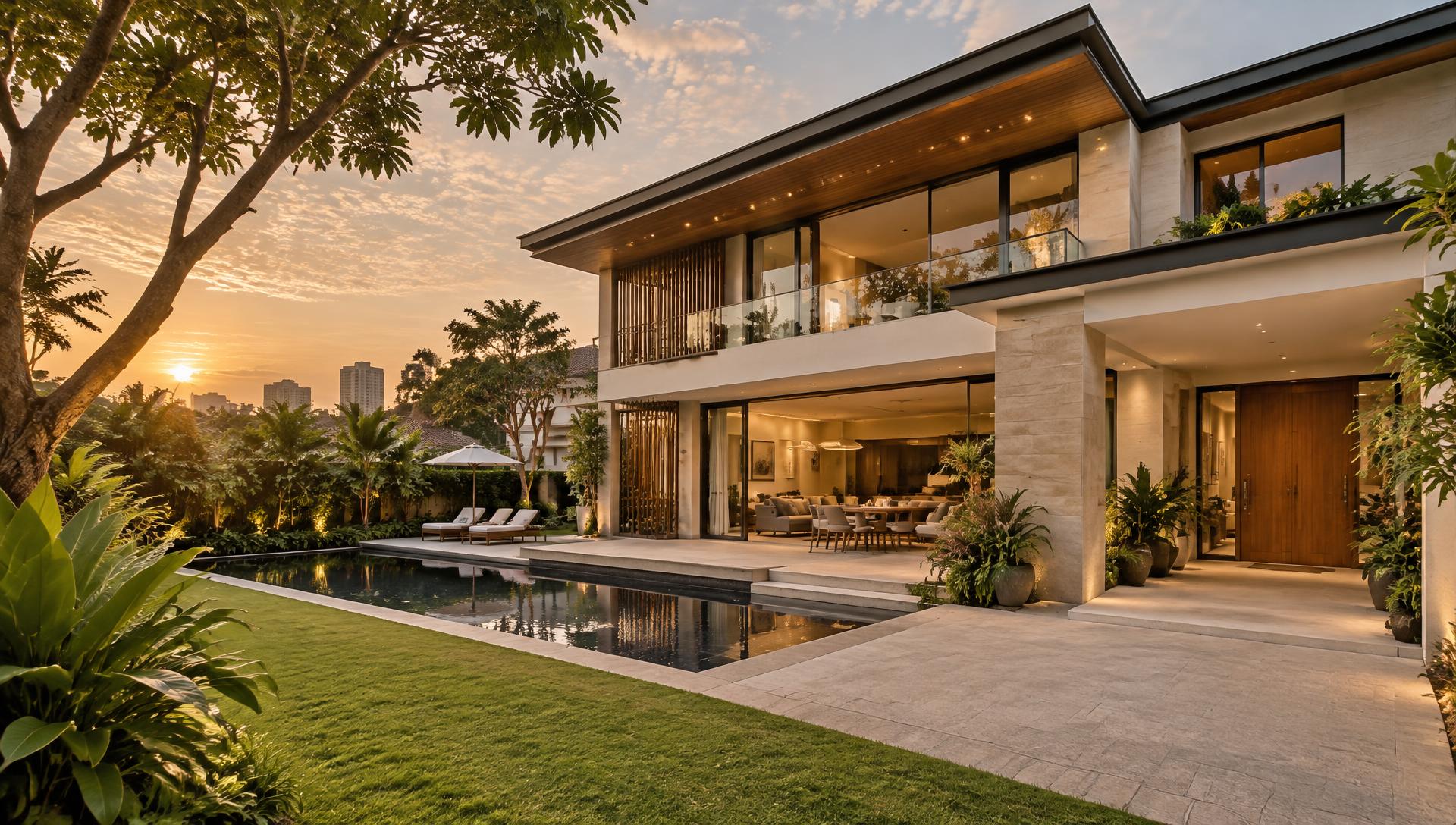 Luxury Singapore landed home at golden hour
